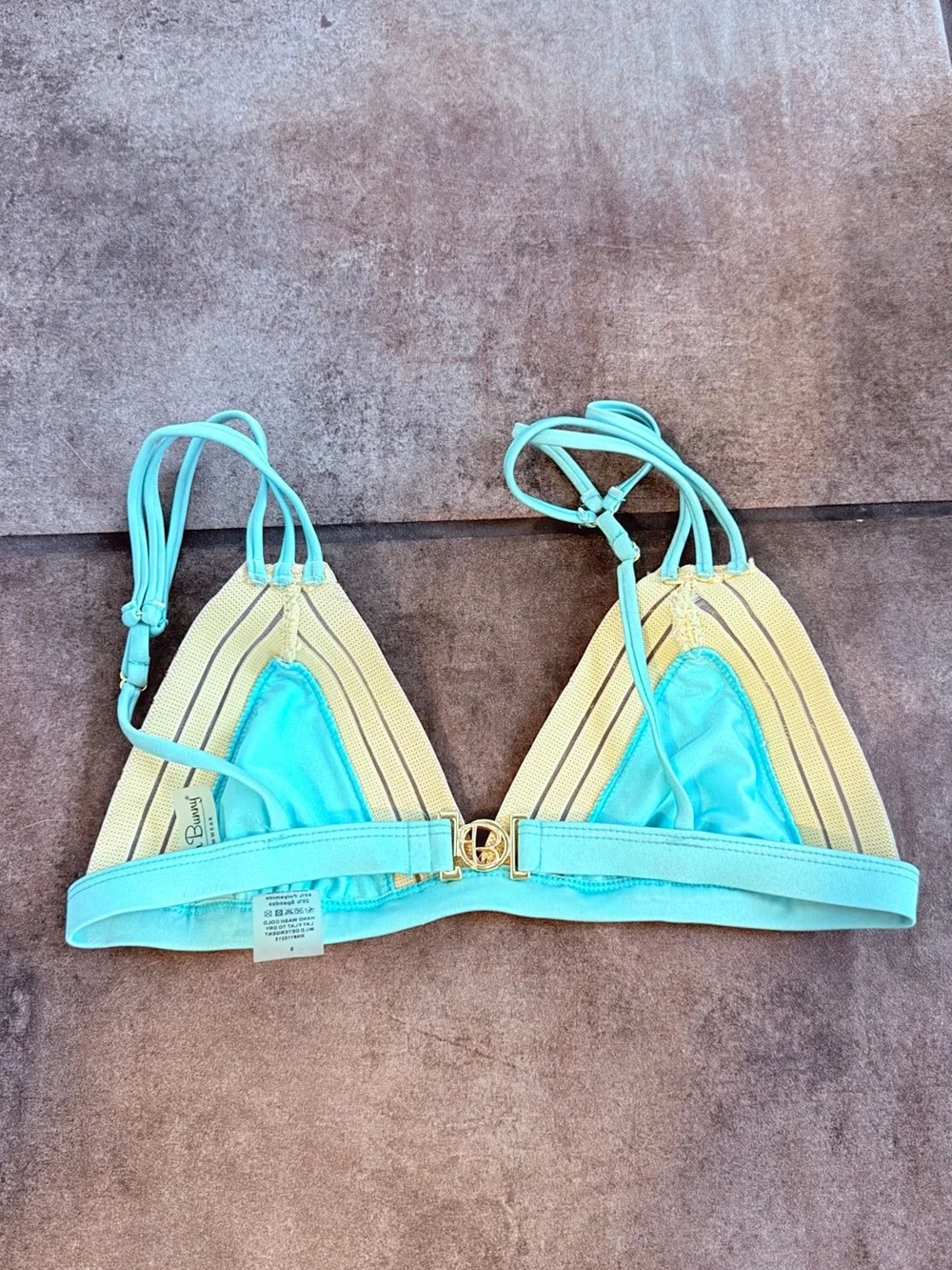 Beach Bunny Aqua & Beige Triangle Bikini Top